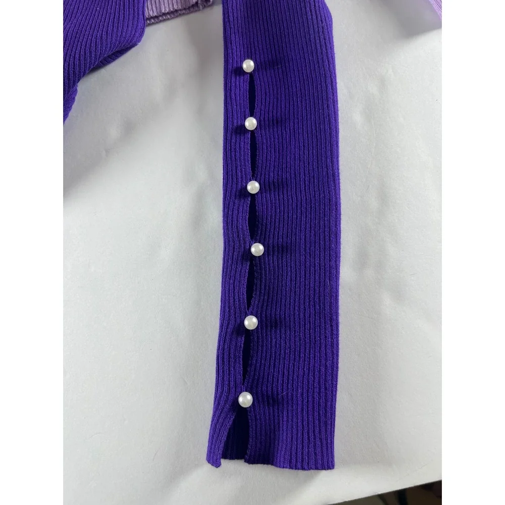 SHEIN Purple & Lilac Ribbed Turtleneck Sweater Set Pearl Button Detail Size XS/S